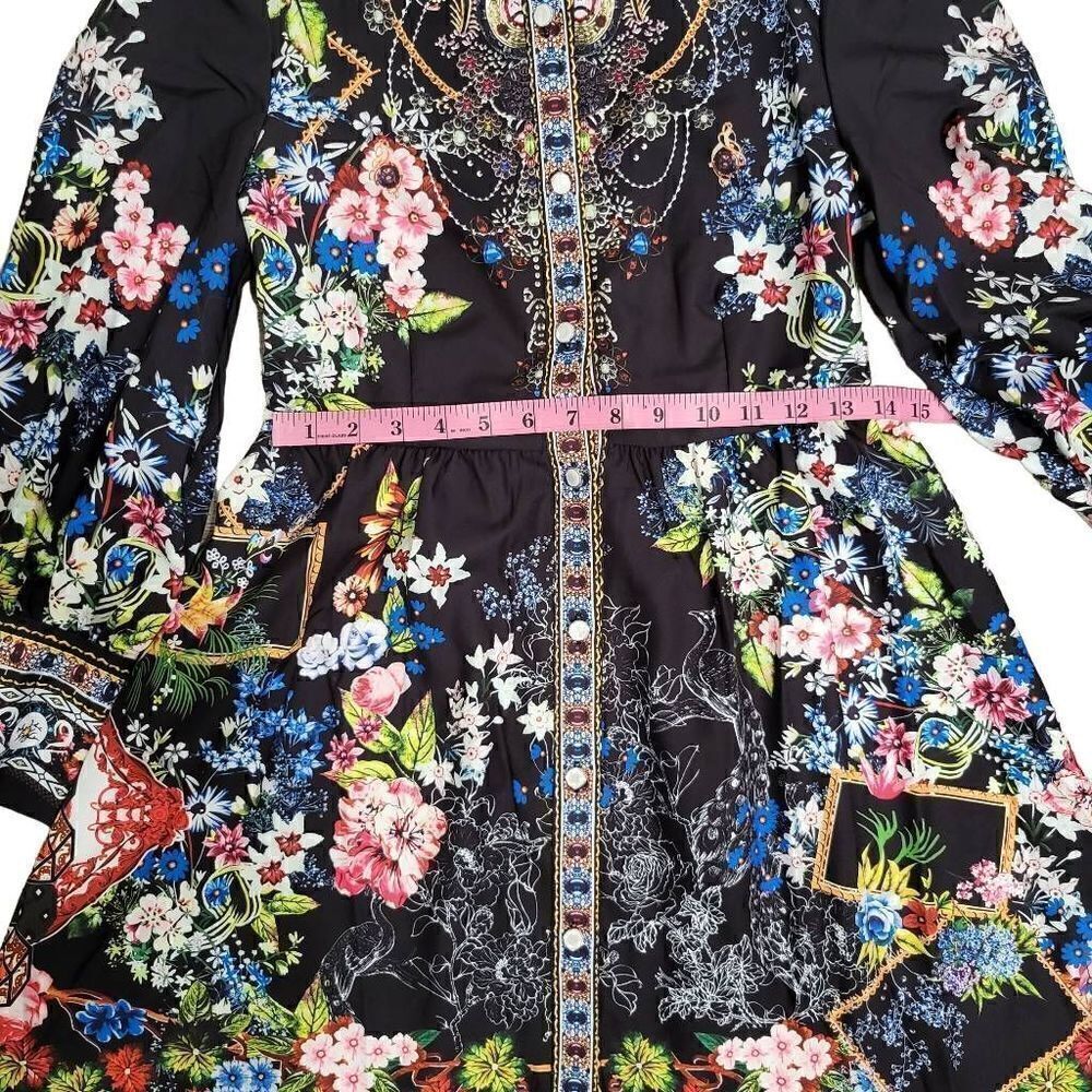 Floral Printed Mock Neck Long Sleeve Button Casual Shirt Dress - Picture 9 of 12